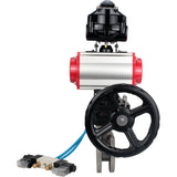 Ball valves Elephant BV3232P-FP-Fb-ISO-H 16 bar wafer, full bore, stainless steel body. steel SS316, seal - PTFE, with pneumatic drive Elephant PA-DA 052-105 pneumatic distributor 4V320-10 gearbox MON LSU APL-510N-EX