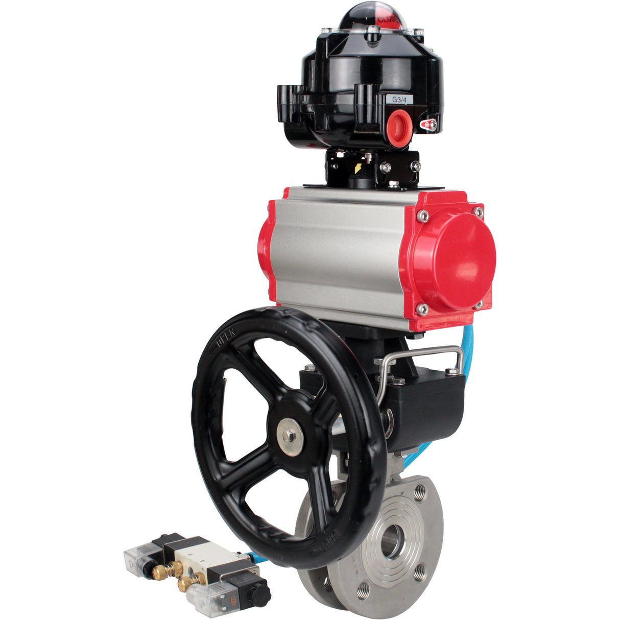 Ball valves Elephant BV3232P-FP-Fb-ISO-H 16 bar wafer, full bore, stainless steel body. steel SS316, seal - PTFE, with pneumatic drive Elephant PA-DA 052-105 pneumatic distributor 4V320-10 gearbox MON LSU APL-510N-EX