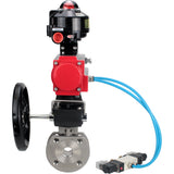 Ball valves Elephant BV3232P-FP-Fb-ISO-H 16 bar wafer, full bore, stainless steel body. steel SS316, seal - PTFE, with pneumatic drive Elephant PA-DA 052-105 pneumatic distributor 4V320-10 gearbox MON LSU APL-510N-EX