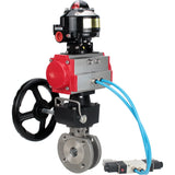 Ball valves Elephant BV3232P-FP-Fb-ISO-H 16 bar wafer, full bore, stainless steel body. steel SS316, seal - PTFE, with pneumatic drive Elephant PA-DA 052-105 pneumatic distributor 4V320-10 gearbox MON LSU APL-510N-EX