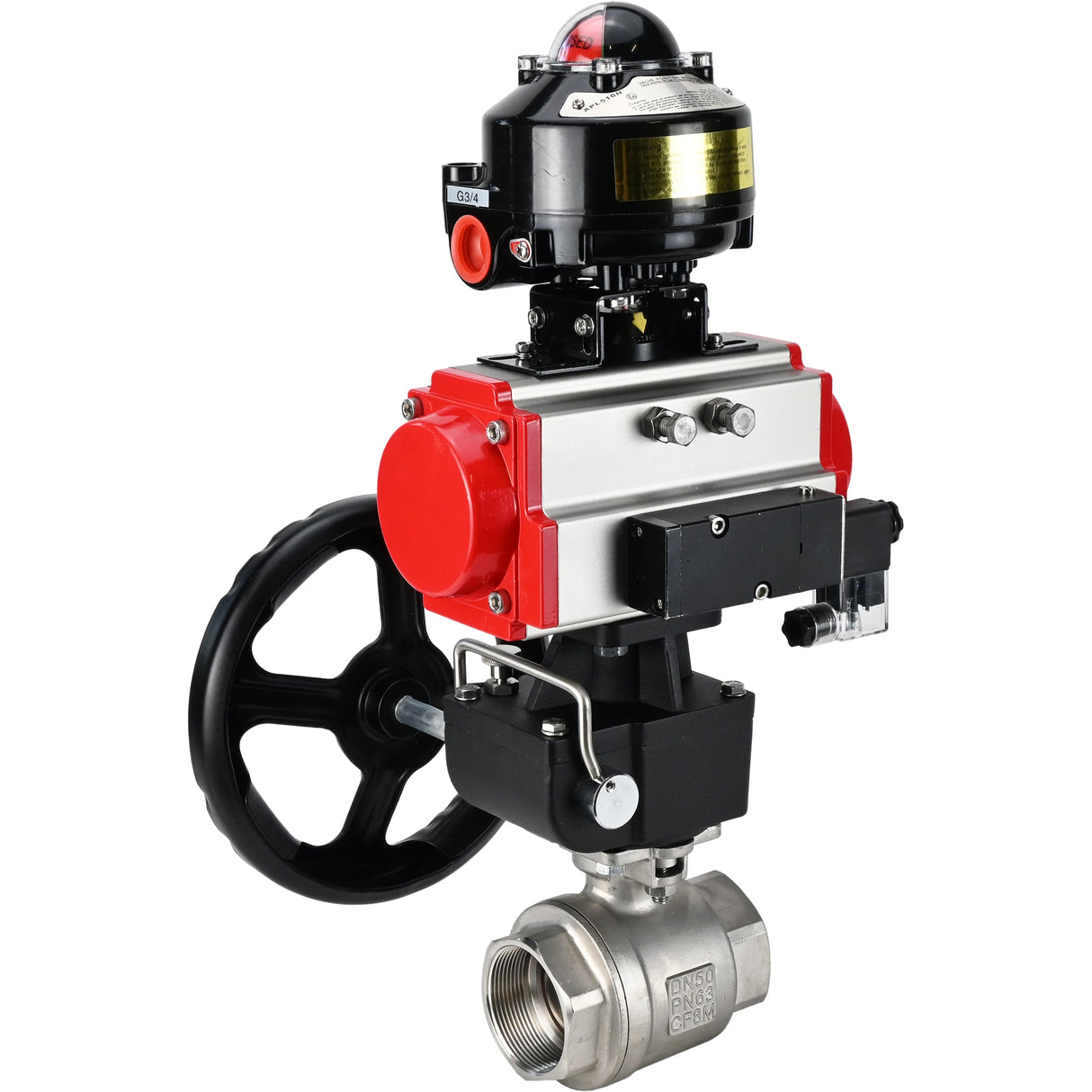Ball valves Elephant BV3232P(2pc)-FP-T-ISO-H threaded, full bore, stainless steel body. steel SS316, seal - PTFE, with pneumatic drive Elephant PA-DA 052-105 pneumatic distributor 4M310-08 24V gearbox MON LSU APL-510N-EX