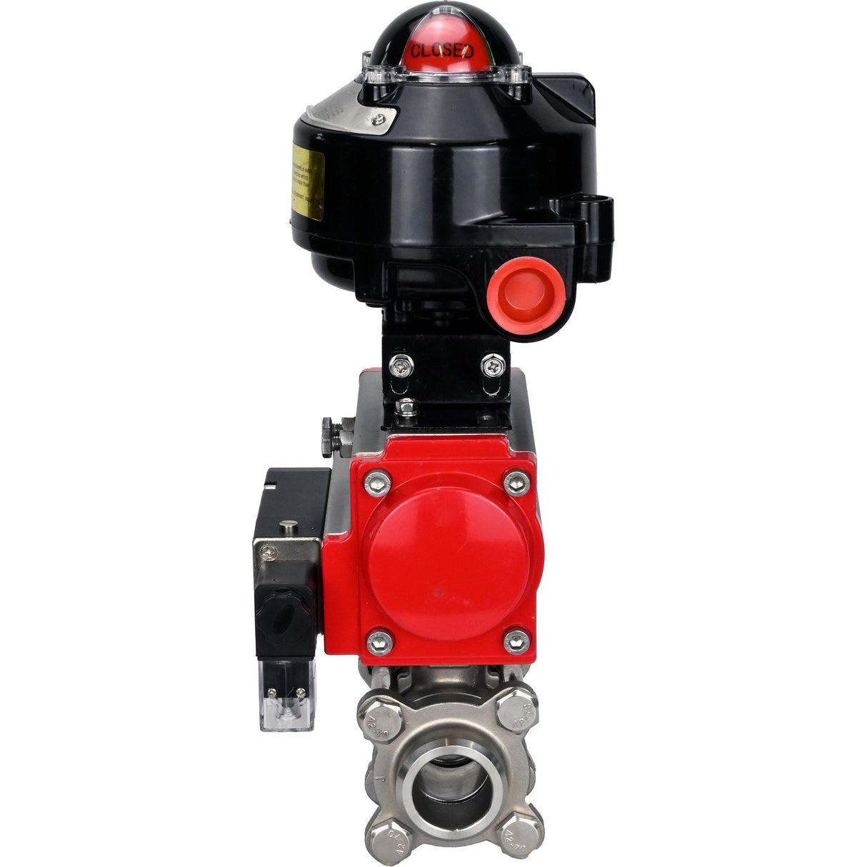 Vannes à boisseau sphérique Elephant BV3232P(3pc)-FP-W-ISO-H à souder, passage intégral, corps - acier inoxydable SS316, joint - PTFE, avec actionneur pneumatique Elephant PA-SA 052- 130 distributeur pneumatique 4M310-08 220V BKV APL-510N-EX