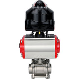 Vannes à boisseau sphérique Elephant BV3232P(3pc)-FP-W-ISO-H à souder, passage intégral, corps - acier inoxydable SS316, joint - PTFE, avec actionneur pneumatique Elephant PA-SA 052- 130 distributeur pneumatique 4M310-08 24V BKV APL-510N-EX
