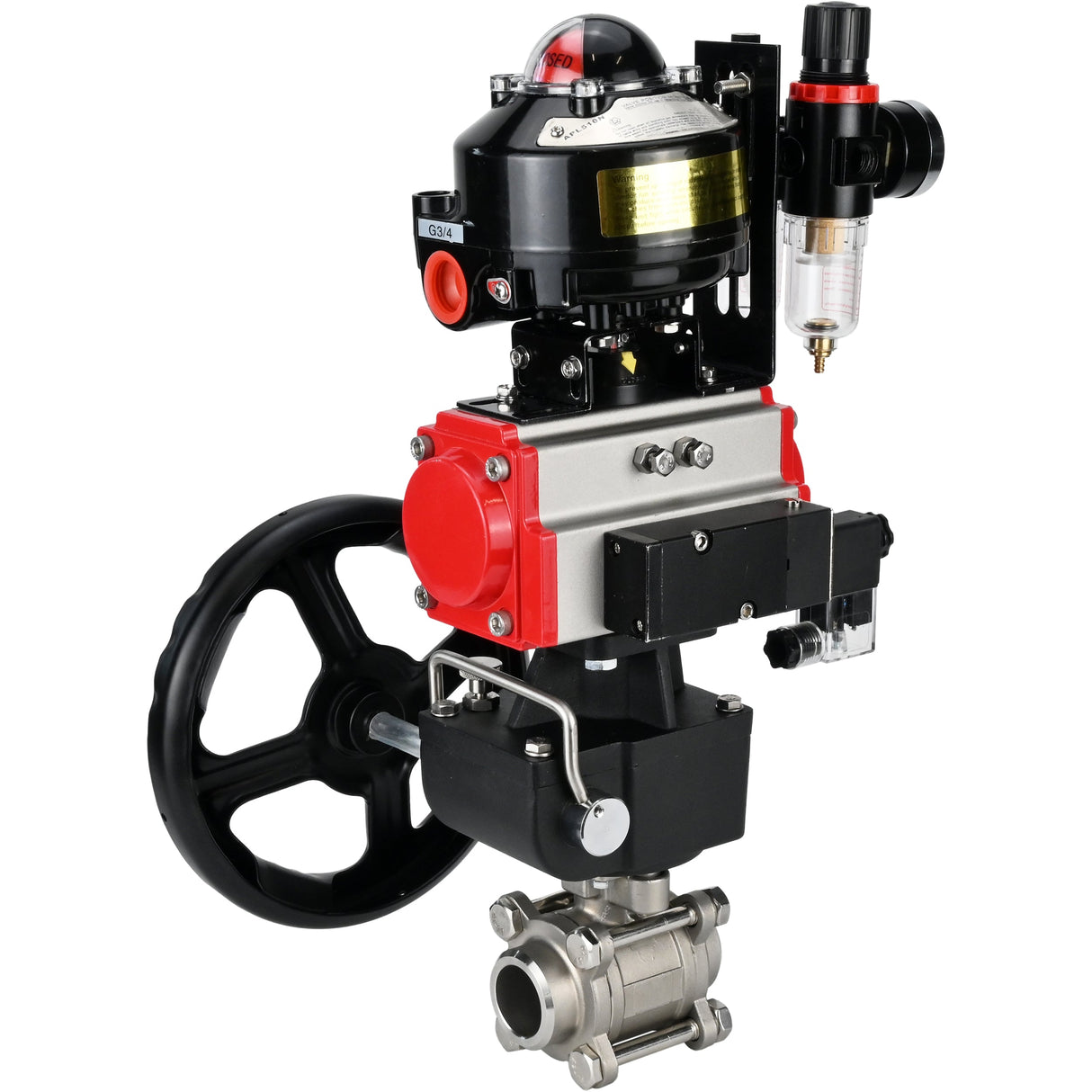 Ball valves Elephant BV3232P(3pc)-FP-W-ISO-H for welding, full bore, body - stainless steel SS316, seal - PTFE, with pneumatic drive PA-DA-052- 083 pneumatic distributor 4M310-08 220V gearbox MON ATU AFC2000 LSU APL-510N-EX