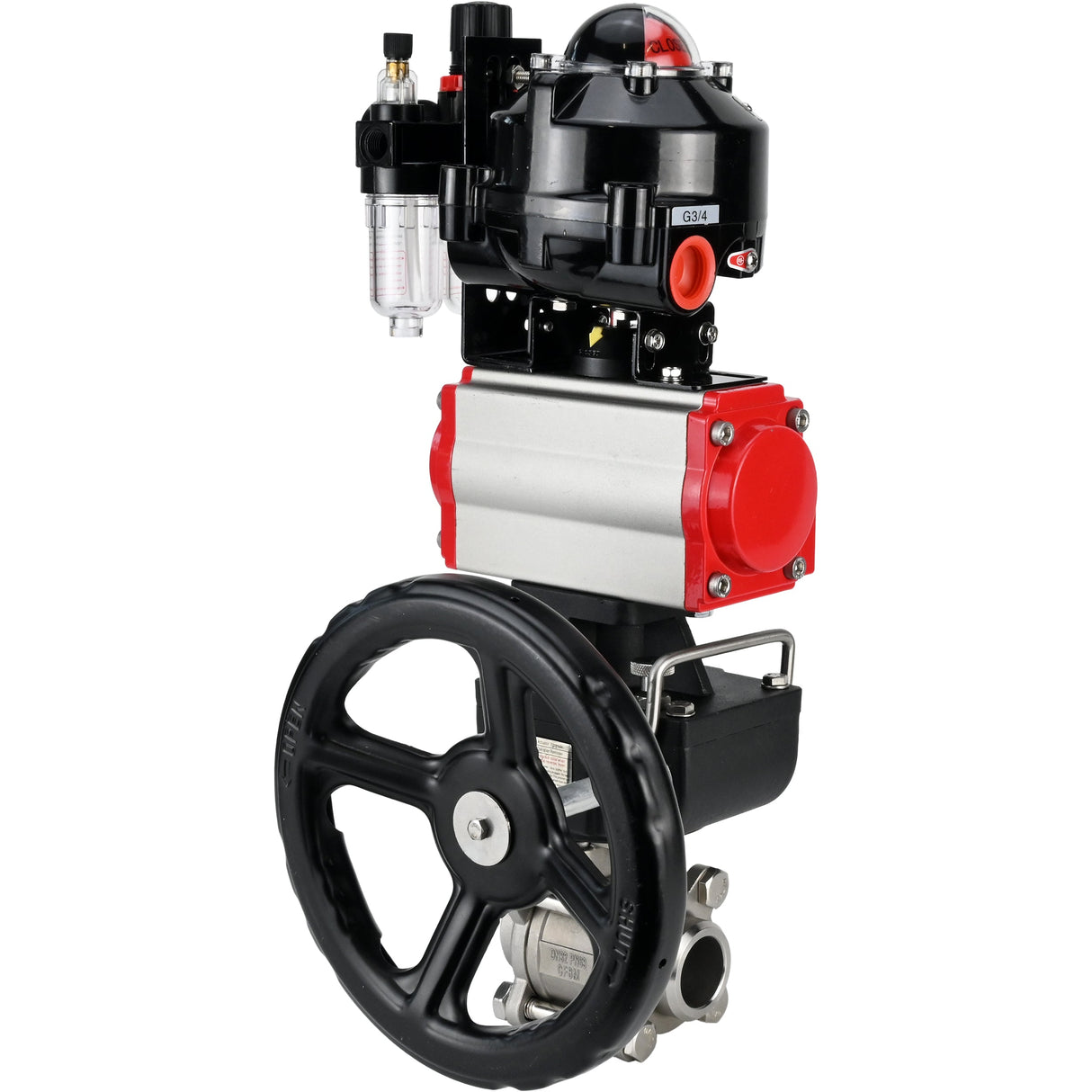 Ball valves Elephant BV3232P(3pc)-FP-W-ISO-H for welding, full bore, body - stainless steel SS316, seal - PTFE, with pneumatic drive PA-DA-052- 083 pneumatic distributor 4M310-08 220V gearbox MON ATU AFC2000 LSU APL-510N-EX