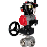 Vannes à boisseau sphérique Elephant BV3232P-SP-3L-T 3 voies type L, filetées, corps - acier inoxydable SS316, joint - PTFE, avec entraînement pneumatique PA-DA-052-083 distributeur pneumatique 4M310-08 réducteur 220V MON BPV AFC2000 BKV APL-510N-EX
