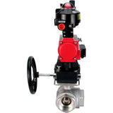 Vannes à boisseau sphérique Elephant BV3232P-SP-3L-T 3 voies type L, filetées, corps - acier inoxydable SS316, joint - PTFE, avec entraînement pneumatique PA-DA-052-083 distributeur pneumatique 4M310-08 24V MON réducteur BPV AFC2000 BKV APL-510N-EX