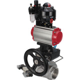 Vannes à boisseau sphérique Elephant BV3232P-SP-3L-T 3 voies type L, filetées, corps - acier inoxydable SS316, joint - PTFE, avec entraînement pneumatique PA-DA-052-083 distributeur pneumatique 4V320-08 réducteur MON BPV AFC2000 BKV APL-510N-EX