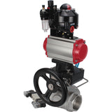 Vannes à boisseau sphérique Elephant BV3232P-SP-3L-T 3 voies type L, filetées, corps - acier inoxydable SS316, joint - PTFE, avec entraînement pneumatique PA-DA-052-083 distributeur pneumatique 4V320-10 réducteur MON BPV AFC2000 BKV APL-510N-EX