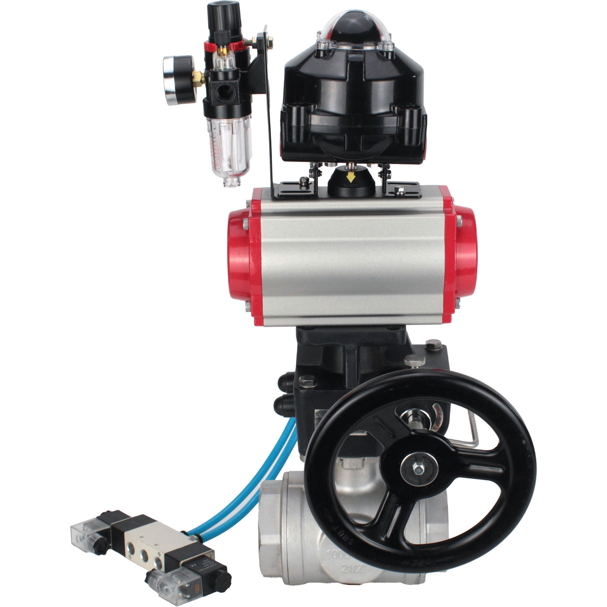Vannes à boisseau sphérique Elephant BV3232P-SP-3L-T 3 voies type L, filetées, corps - acier inoxydable SS316, joint - PTFE, avec entraînement pneumatique PA-DA-052-083 distributeur pneumatique 4V320-10 réducteur MON BPV AFC2000 BKV APL-510N-EX