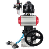 Vannes à boisseau sphérique Elephant BV3232P-SP-3L-T 3 voies type L, filetées, corps - acier inoxydable SS316, joint - PTFE, avec entraînement pneumatique PA-DA-052-083 distributeur pneumatique 4V320-10 réducteur MON BPV AFC2000 BKV APL-510N-EX
