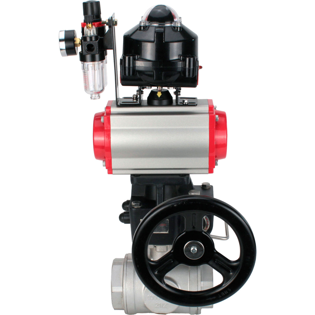 Vannes à boisseau sphérique Elephant BV3232P-SP-3L-T 3 voies type L, filetées, corps - acier inoxydable SS316, joint - PTFE, avec entraînement pneumatique PA-DA-052-083 distributeur pneumatique 4M310-08 réducteur 220V MON BPV AFC2000 BKV APL-510N-EX