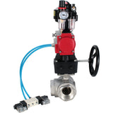 Vannes à boisseau sphérique Elephant BV3232P-SP-3L-T 3 voies type L, filetées, corps - acier inoxydable SS316, joint - PTFE, avec entraînement pneumatique PA-DA-052-083 distributeur pneumatique 4V320-08 réducteur MON BPV AFC2000 BKV APL-510N-EX