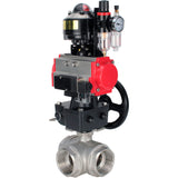 Vannes à boisseau sphérique Elephant BV3232P-SP-3L-T 3 voies type L, filetées, corps - acier inoxydable SS316, joint - PTFE, avec entraînement pneumatique PA-DA-052-083 distributeur pneumatique 4M310-08 24V MON réducteur BPV AFC2000 BKV APL-510N-EX