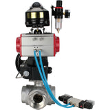 Vannes à boisseau sphérique Elephant BV3232P-SP-3L-T 3 voies type L, filetées, corps - acier inoxydable SS316, joint - PTFE, avec entraînement pneumatique PA-DA-052-083 distributeur pneumatique 4V320-10 réducteur MON BPV AFC2000 BKV APL-510N-EX