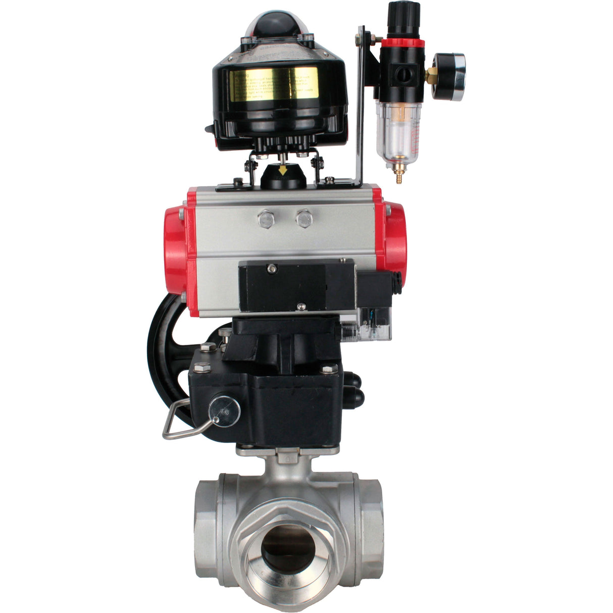 Vannes à boisseau sphérique Elephant BV3232P-SP-3L-T 3 voies type L, filetées, corps - acier inoxydable SS316, joint - PTFE, avec entraînement pneumatique PA-DA-052-083 distributeur pneumatique 4M310-08 réducteur 220V MON BPV AFC2000 BKV APL-510N-EX