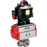 Vannes à boisseau sphérique Elephant BV3232P-SP-3L-T 3 voies type L, filetées, alésage standard, corps - acier inoxydable SS316, joint - PTFE, avec actionneur pneumatique Elephant PA-SA 052 -105 et BKV APL-510N-EX