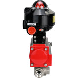 Vannes à boisseau sphérique Elephant BV3232P-SP-3L-T 3 voies type L, filetées, alésage standard, corps - acier inoxydable SS316, joint - PTFE, avec actionneur pneumatique Elephant PA-SA 052 -105 et BKV APL-510N-EX