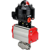Vannes à boisseau sphérique Elephant BV3232P-SP-3L-T 3 voies type L, filetées, alésage standard, corps - acier inoxydable SS316, joint - PTFE, avec actionneur pneumatique Elephant PA-SA 052 -105 et BKV APL-510N-EX