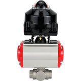Vannes à boisseau sphérique Elephant BV3232P-SP-3L-T 3 voies type L, filetées, alésage standard, corps - acier inoxydable SS316, joint - PTFE, avec actionneur pneumatique Elephant PA-DA 052 -083 et BKV APL-510N-EX