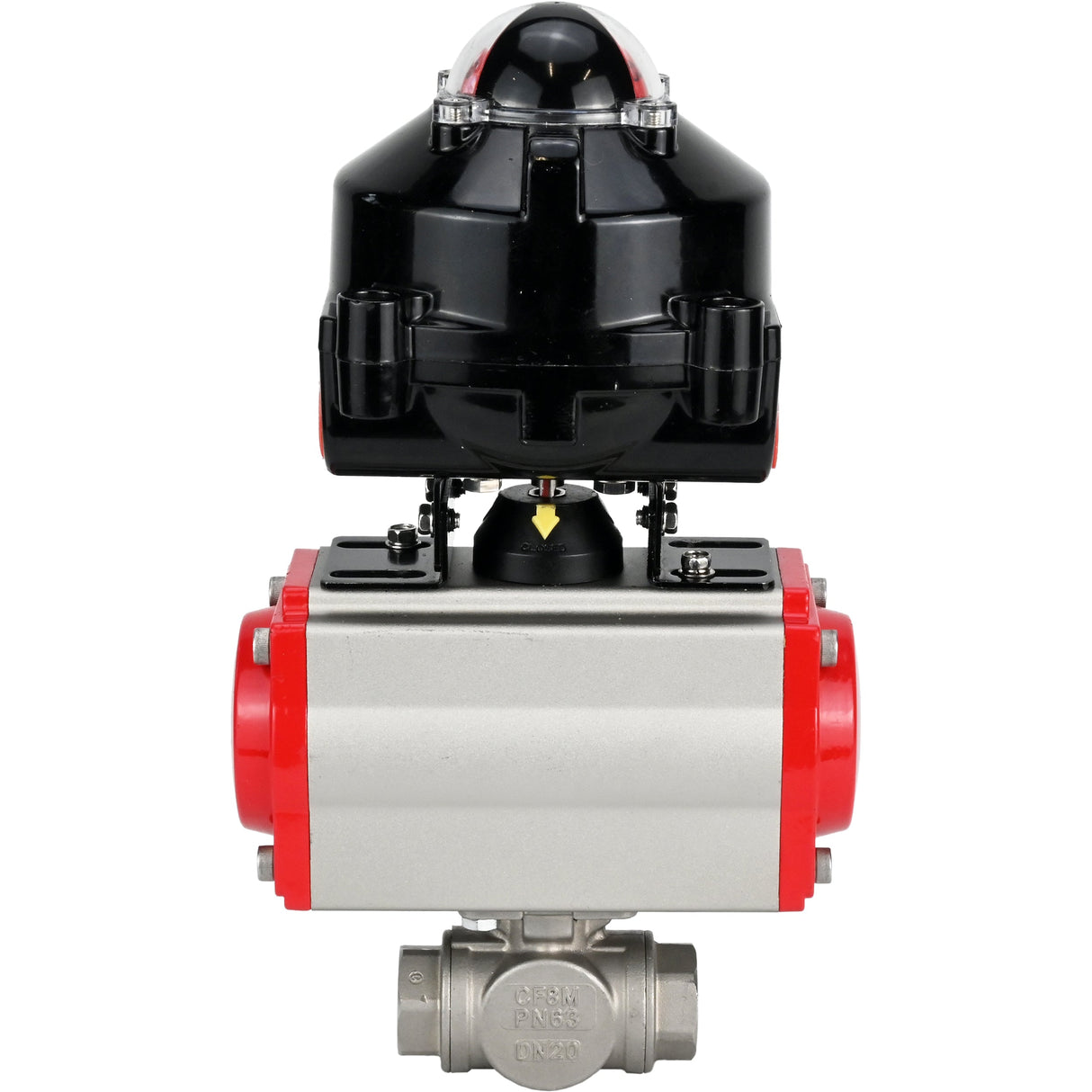 Vannes à boisseau sphérique Elephant BV3232P-SP-3L-T 3 voies type L, filetées, alésage standard, corps - acier inoxydable SS316, joint - PTFE, avec actionneur pneumatique Elephant PA-SA 052 -105 et BKV APL-510N-EX