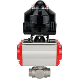 Vannes à boisseau sphérique Elephant BV3232P-SP-3L-T 3 voies type L, filetées, alésage standard, corps - acier inoxydable SS316, joint - PTFE, avec actionneur pneumatique Elephant PA-SA 052 -105 et BKV APL-510N-EX