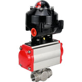 Vannes à boisseau sphérique Elephant BV3232P-SP-3L-T 3 voies type L, filetées, alésage standard, corps - acier inoxydable SS316, joint - PTFE, avec actionneur pneumatique Elephant PA-SA 052 -105 et BKV APL-510N-EX