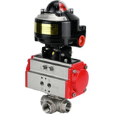 Vannes à boisseau sphérique Elephant BV3232P-SP-3L-T 3 voies type L, filetées, alésage standard, corps - acier inoxydable SS316, joint - PTFE, avec actionneur pneumatique Elephant PA-SA 052 -105 et BKV APL-510N-EX