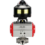 Vannes à boisseau sphérique Elephant BV3232P-SP-3L-T 3 voies type L, filetées, alésage standard, corps - acier inoxydable SS316, joint - PTFE, avec actionneur pneumatique Elephant PA-DA 052 -083 et BKV APL-510N-EX