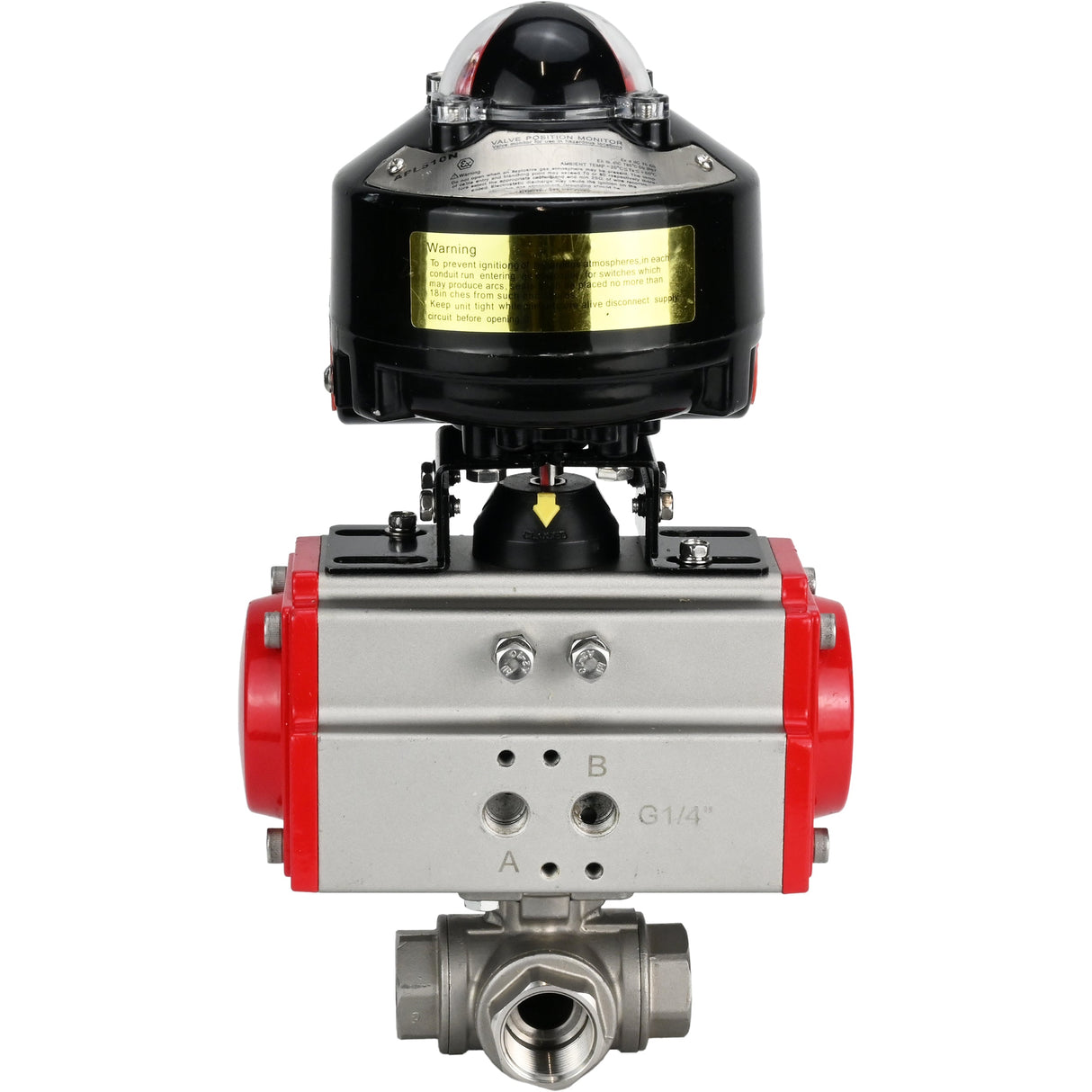 Vannes à boisseau sphérique Elephant BV3232P-SP-3L-T 3 voies type L, filetées, alésage standard, corps - acier inoxydable SS316, joint - PTFE, avec actionneur pneumatique Elephant PA-SA 052 -105 et BKV APL-510N-EX