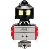 Vannes à boisseau sphérique Elephant BV3232P-SP-3L-T 3 voies type L, filetées, alésage standard, corps - acier inoxydable SS316, joint - PTFE, avec actionneur pneumatique Elephant PA-SA 052 -105 et BKV APL-510N-EX