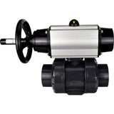Ball valves Elephant BV4242E-FP-GRM-ISO, body material - UPVC, ball material - UPVC, seal - EPDM, with pneumatic actuator double action PA-DA-105-1