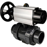 Ball valves Elephant BV4242E-FP-GRM-ISO, body material - UPVC, ball material - UPVC, seal - EPDM, with pneumatic actuator double action PA-DA-105-1