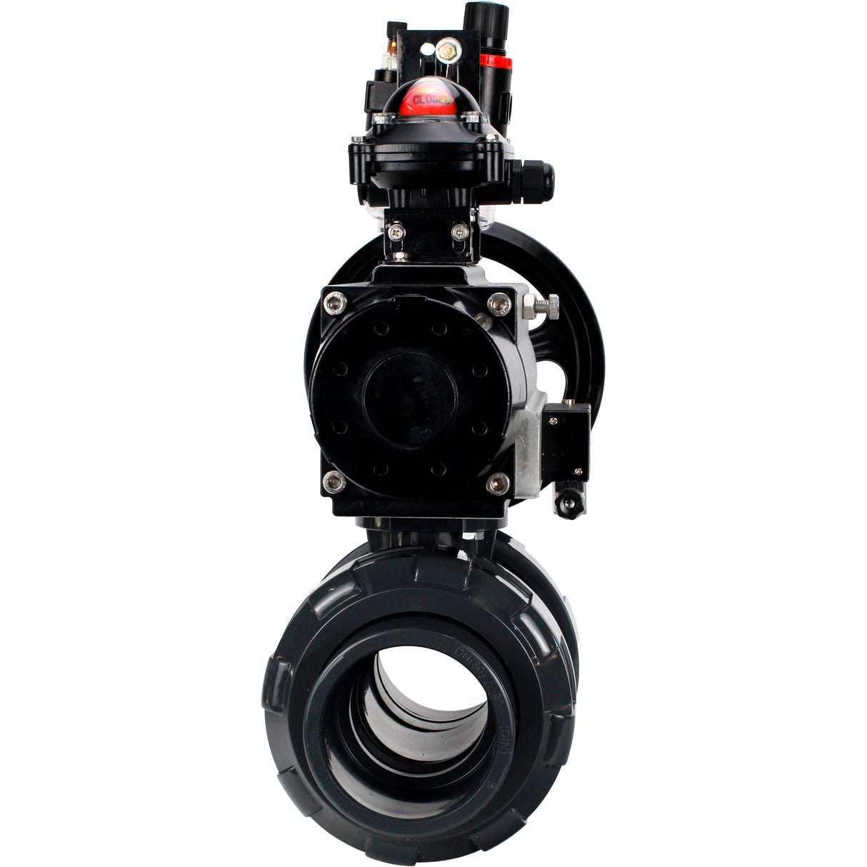 Ball valves Elephant BV4242E-FP-GRM-ISO, body material - UPVC, ball material - UPVC, seal - EPDM, with pneumatic actuator double action PA-DA-105-1, pneumatic distributor 4M310-08 220V, LSU APL-210N and ATU AFC2000