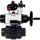 Ball valves Elephant BV4242E-FP-GRM-ISO, body material - UPVC, ball material - UPVC, seal - EPDM, with pneumatic actuator double action PA-DA-105-1, pneumatic distributor 4M310-08 220V, LSU APL-410N EX and ATU AFC2000