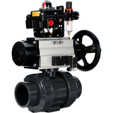 Ball valves Elephant BV4242E-FP-GRM-ISO, body material - UPVC, ball material - UPVC, seal - EPDM, with pneumatic actuator double action PA-DA-105-1, pneumatic distributor 4M310-08 220V, LSU APL-410N EX and ATU AFC2000