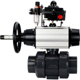 Ball valves Elephant BV4242E-FP-GRM-ISO, body material - UPVC, ball material - UPVC, seal - EPDM, with pneumatic actuator double action PA-DA-105-1, pneumatic distributor 4M310-08 220V, LSU APL-410N EX and ATU AFC2000