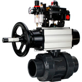 Ball valves Elephant BV4242E-FP-GRM-ISO, body material - UPVC, ball material - UPVC, seal - EPDM, with pneumatic actuator double action PA-DA-105-1, pneumatic distributor 4M310-08 220V, LSU APL-410N EX and ATU AFC2000