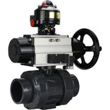 Ball valves Elephant BV4242E-FP-GRM-ISO, body material - UPVC, ball material - UPVC, seal - EPDM, with pneumatic actuator double action PA-DA-105-1, pneumatic distributor 4M310-08 24V and LSU APL-510N EX