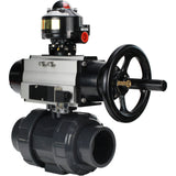 Ball valves Elephant BV4242E-FP-GRM-ISO, body material - UPVC, ball material - UPVC, seal - EPDM, with pneumatic actuator double action PA-DA-105-1, pneumatic distributor 4M310-08 24V and LSU APL-510N EX