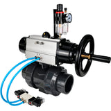 Ball valves Elephant BV4242E-FP-GRM-ISO, body material - UPVC, ball material - UPVC, seal - EPDM, with pneumatic actuator double action PA-DA-105-1, pneumatic distributor 4V320-10 220V and ATU AFC2000