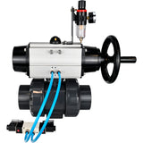 Ball valves Elephant BV4242E-FP-GRM-ISO, body material - UPVC, ball material - UPVC, seal - EPDM, with pneumatic actuator double action PA-DA-105-1, pneumatic distributor 4V320-10 220V and ATU AFC2000