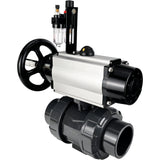 Ball valves Elephant BV4242E-FP-GRM-ISO, body material - UPVC, ball material - UPVC, seal - EPDM, with pneumatic actuator double action PA-DA-105-1, pneumatic distributor 4V320-10 220V and ATU AFC2000