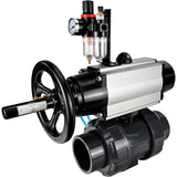 Ball valves Elephant BV4242E-FP-GRM-ISO, body material - UPVC, ball material - UPVC, seal - EPDM, with pneumatic actuator double action PA-DA-105-1, pneumatic distributor 4V320-10 220V and ATU AFC2000
