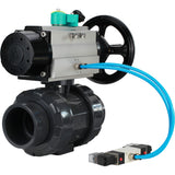 Ball valves Elephant BV4242E-FP-GRM-ISO, body material - UPVC, ball material - UPVC, seal - EPDM, with pneumatic actuator double action PA-DA-105-1, pneumatic distributor 4V320-08 220V and magnetic switch ALS200D