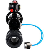 Ball valves Elephant BV4242E-FP-GRM-ISO, body material - UPVC, ball material - UPVC, seal - EPDM, with pneumatic actuator double action PA-DA-105-1, pneumatic distributor 4V320-08 220V and LSU APL-510N EX
