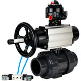 Ball valves Elephant BV4242E-FP-GRM-ISO, body material - UPVC, ball material - UPVC, seal - EPDM, with pneumatic actuator double action PA-DA-105-1, pneumatic distributor 4V320-08 220V and LSU APL-510N EX