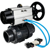 Ball valves Elephant BV4242E-FP-GRM-ISO, body material - UPVC, ball material - UPVC, seal - EPDM, with pneumatic actuator double action PA-DA-105-1 and pneumatic distributor 4V320-08 220V