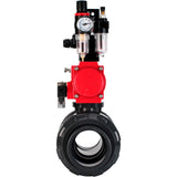 Ball valves Elephant BV4242E-FP-GRM-ISO, body material - UPVC, ball material - UPVC, seal - EPDM, with pneumatic actuator double action PA-DA, pneumatic distributor 4M310-08 220V, LSU APL-210N and ATU AFC2000
