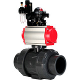 Ball valves Elephant BV4242E-FP-GRM-ISO, body material - UPVC, ball material - UPVC, seal - EPDM, with pneumatic actuator double action PA-DA, pneumatic distributor 4M310-08 220V, LSU APL-210N and ATU AFC2000